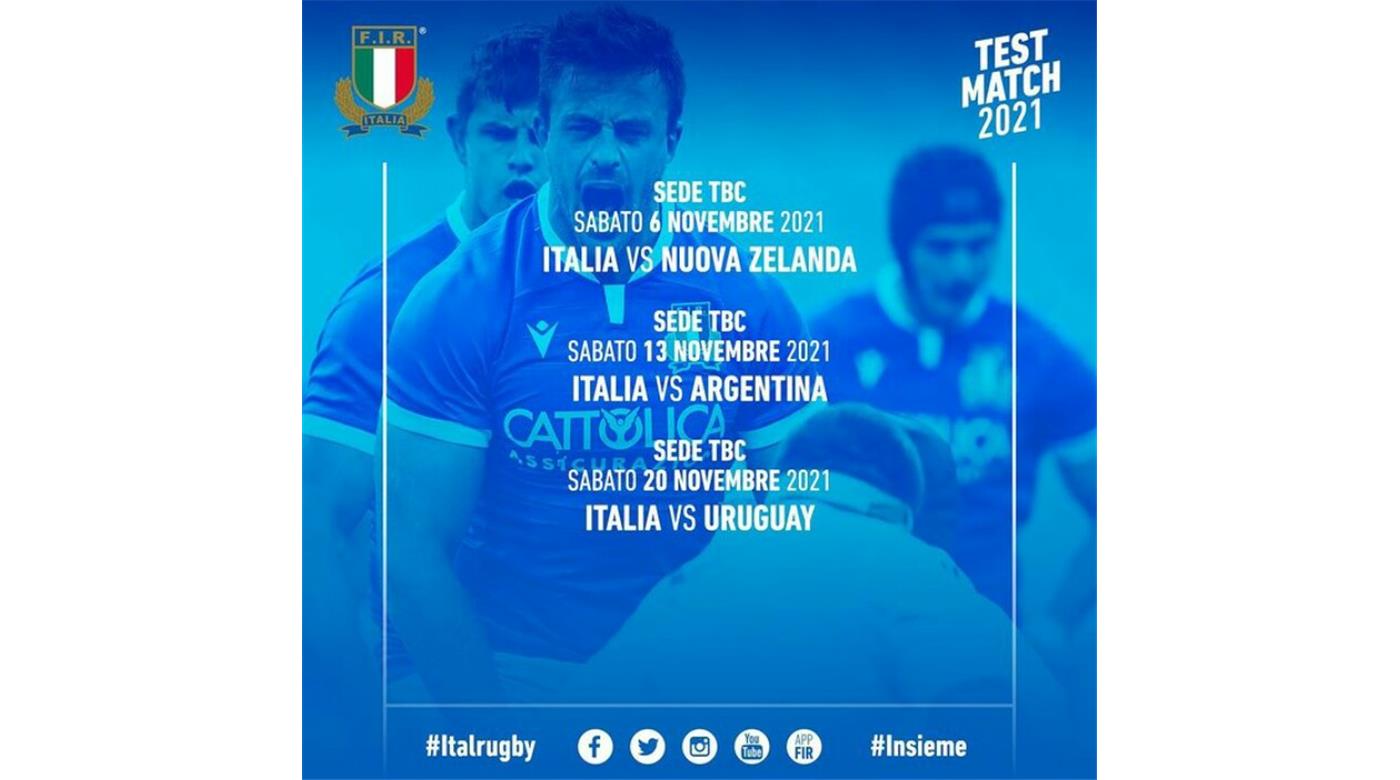Italia recibirá a Los Pumas y a Uruguay en Noviembre del 2021