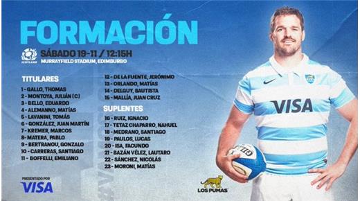LOS PUMAS IRÁN CON CUATRO CAMBIOS PARA CORTAR LA RACHA NEGATIVA, EN MURRAYFIELD, FRENTE A ESCOCIA