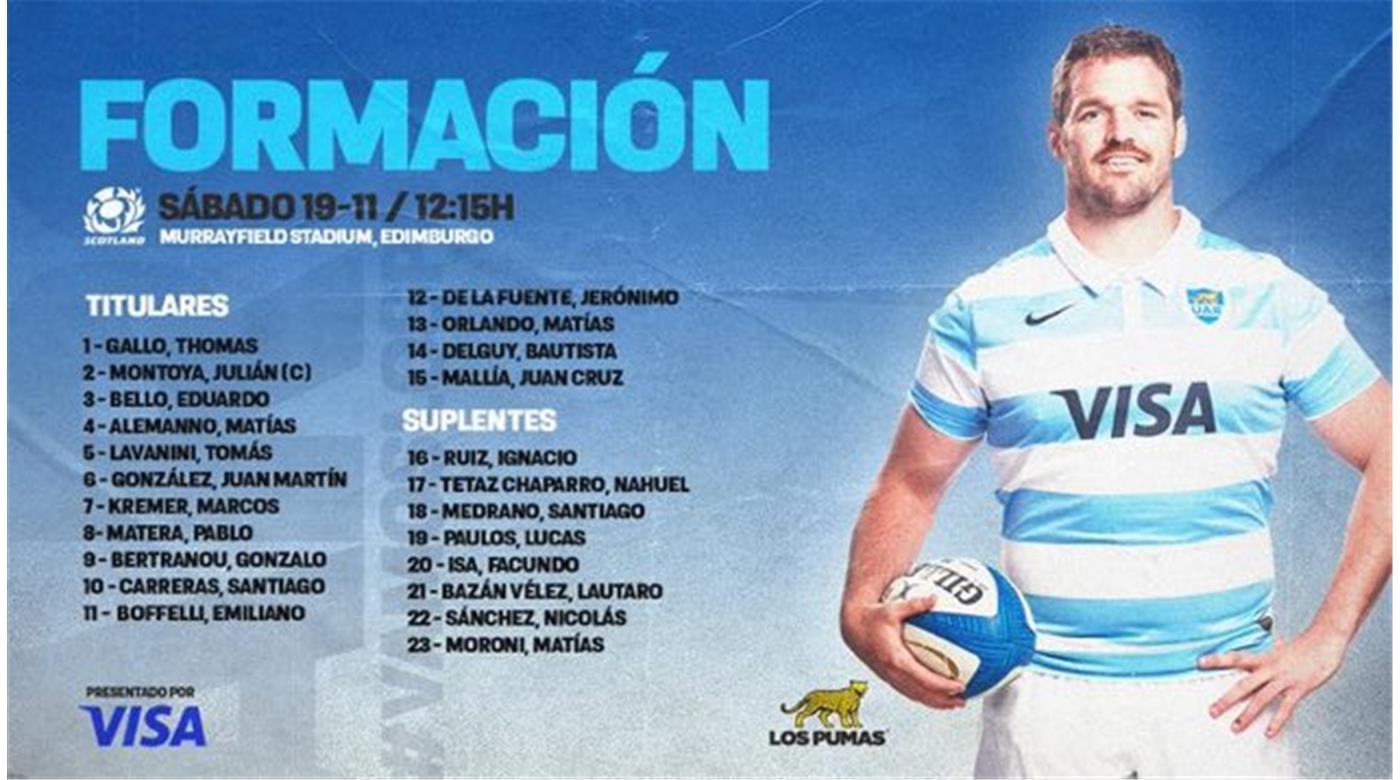 LOS PUMAS IRÁN CON CUATRO CAMBIOS PARA CORTAR LA RACHA NEGATIVA, EN MURRAYFIELD, FRENTE A ESCOCIA
