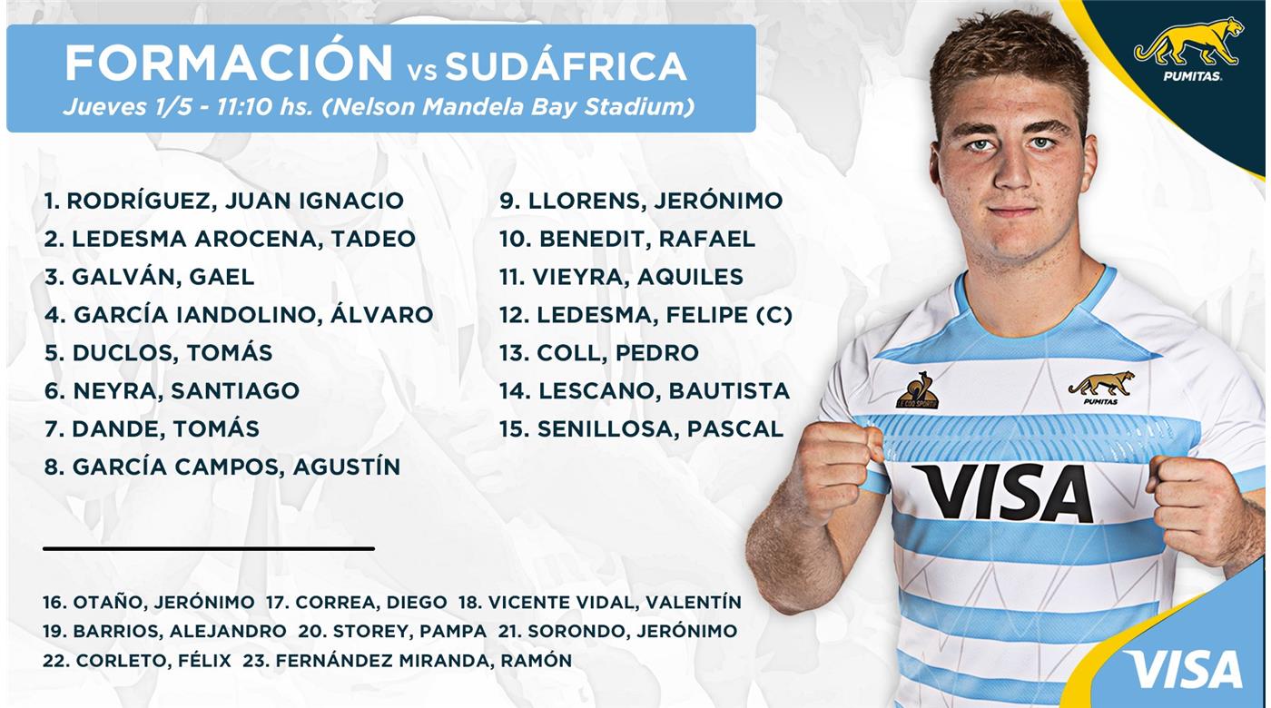LOS PUMITAS CON LA FORMACIÓN CONFIRMADA PARA SU DEBUT EN SUDÁFRICA ANTE EL EQUIPO LOCAL