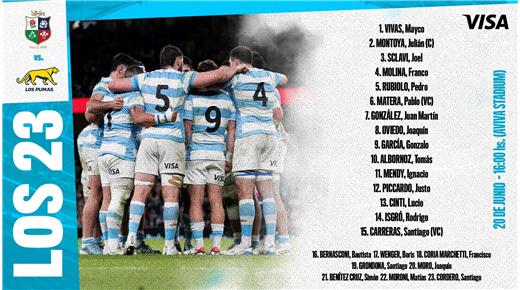 LA FORMACIÓN OFICIAL DE LOS PUMAS PARA ENFRENTAR A LOS BRITISH & IRISH LIONS