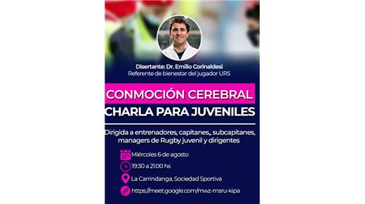 EN EL SUR  SE DARÁ UNA INTERESANTE CHARLA SOBRE CONMOCIÓN CEREBRAL PARA EL RUGBY JUVENIL 
