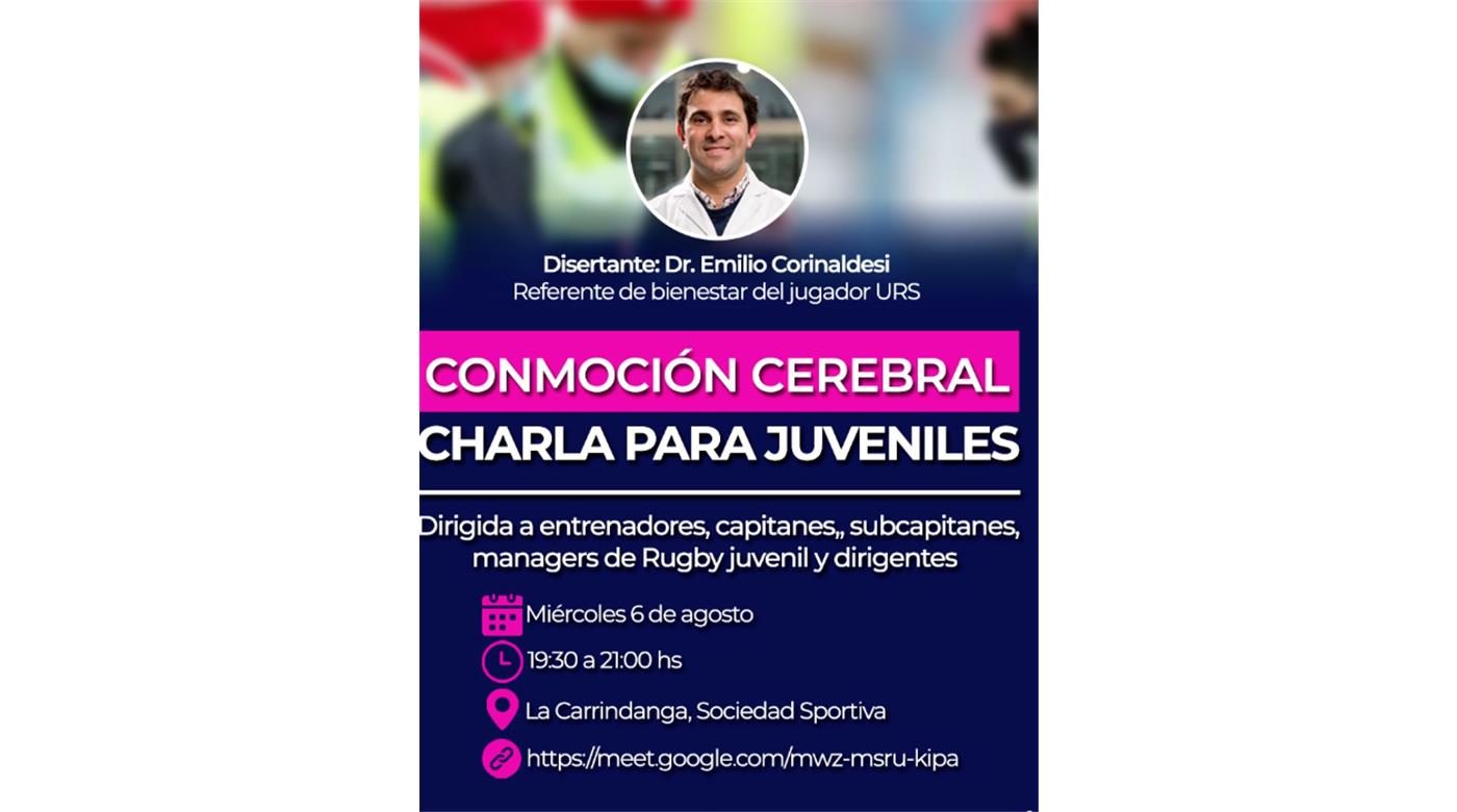 EN EL SUR  SE DARÁ UNA INTERESANTE CHARLA SOBRE CONMOCIÓN CEREBRAL PARA EL RUGBY JUVENIL 