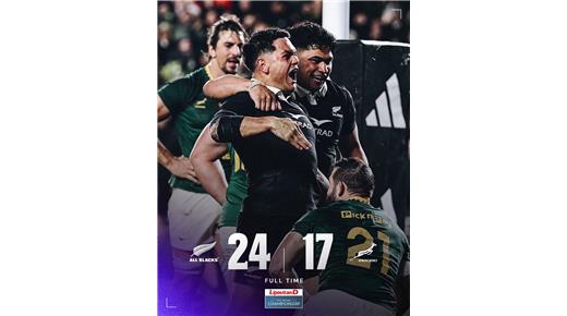 NUEVA ZELANDA VENCIÓ CON SUSPENSO A SUDÁFRICA Y ES EL LIDER DEL RUGBY CHAMPIONSHIP 