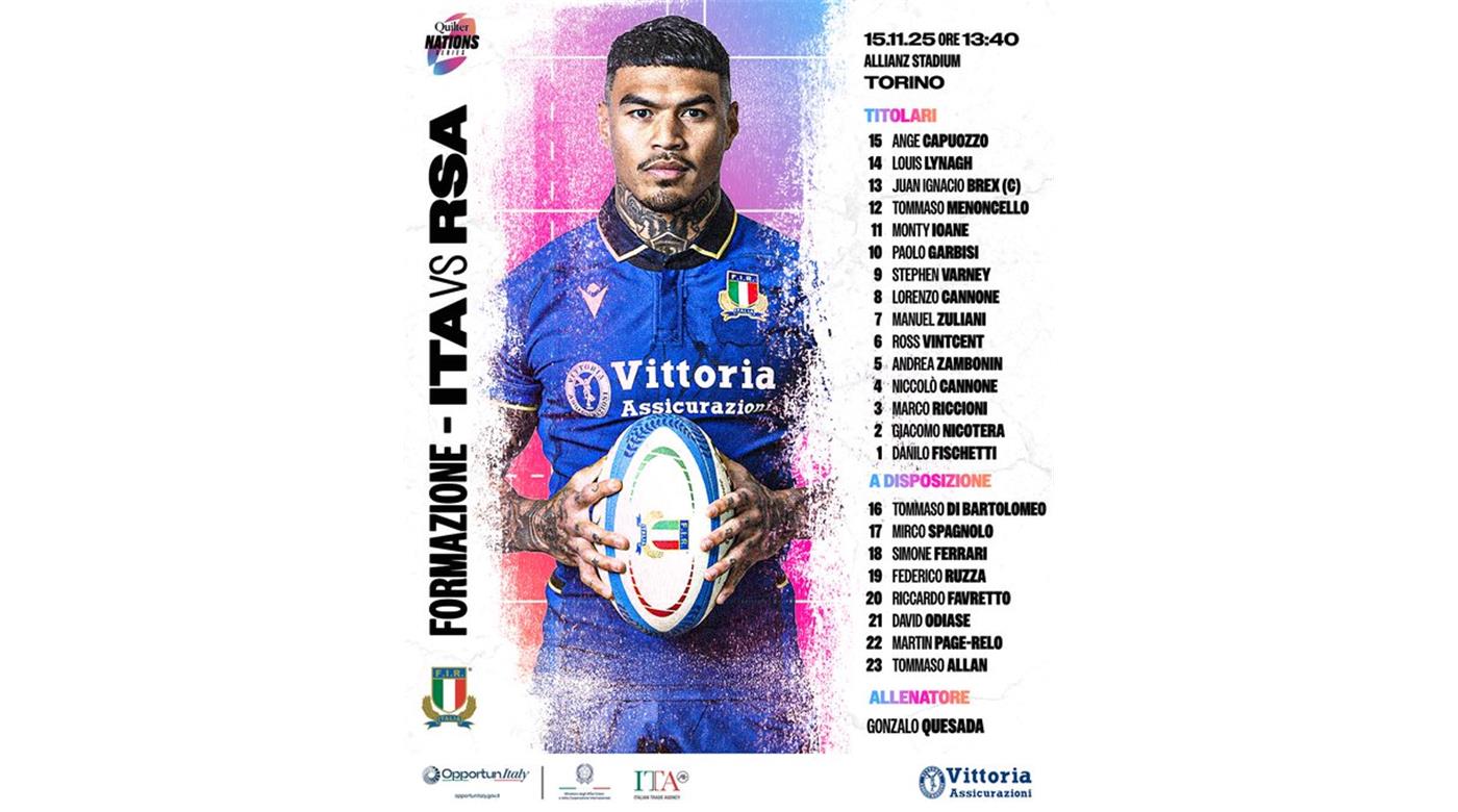 LA SELECCIÓN DE ITALIA CON GONZALO QUESADA EN EL BANCO Y BREX COMO CAPITÁN RECIBIRÁ AL CAMPEÓN DEL MUNDO SUDÁFRICA