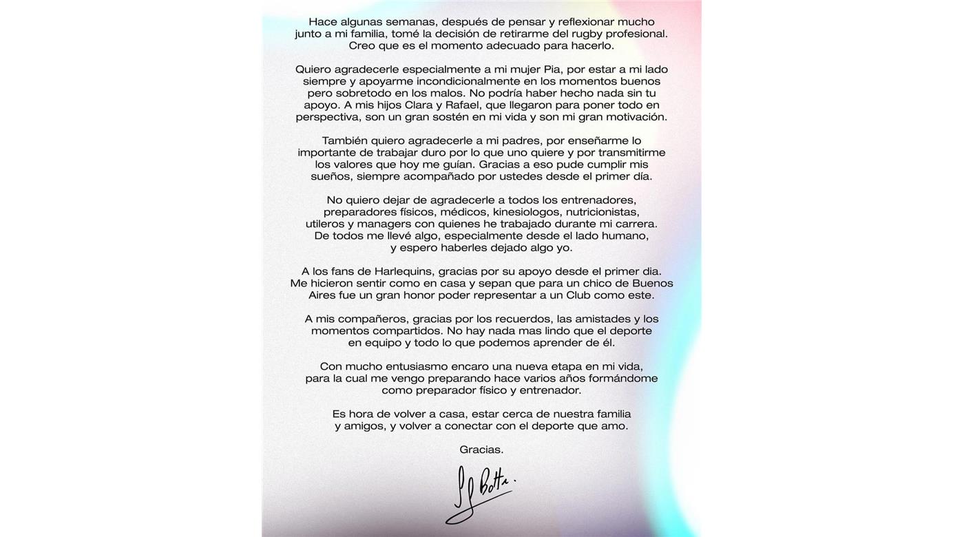 SANTIAGO GARCÍA BOTTA ANUNCIÓ SU RETIRO DEL RUGBY 