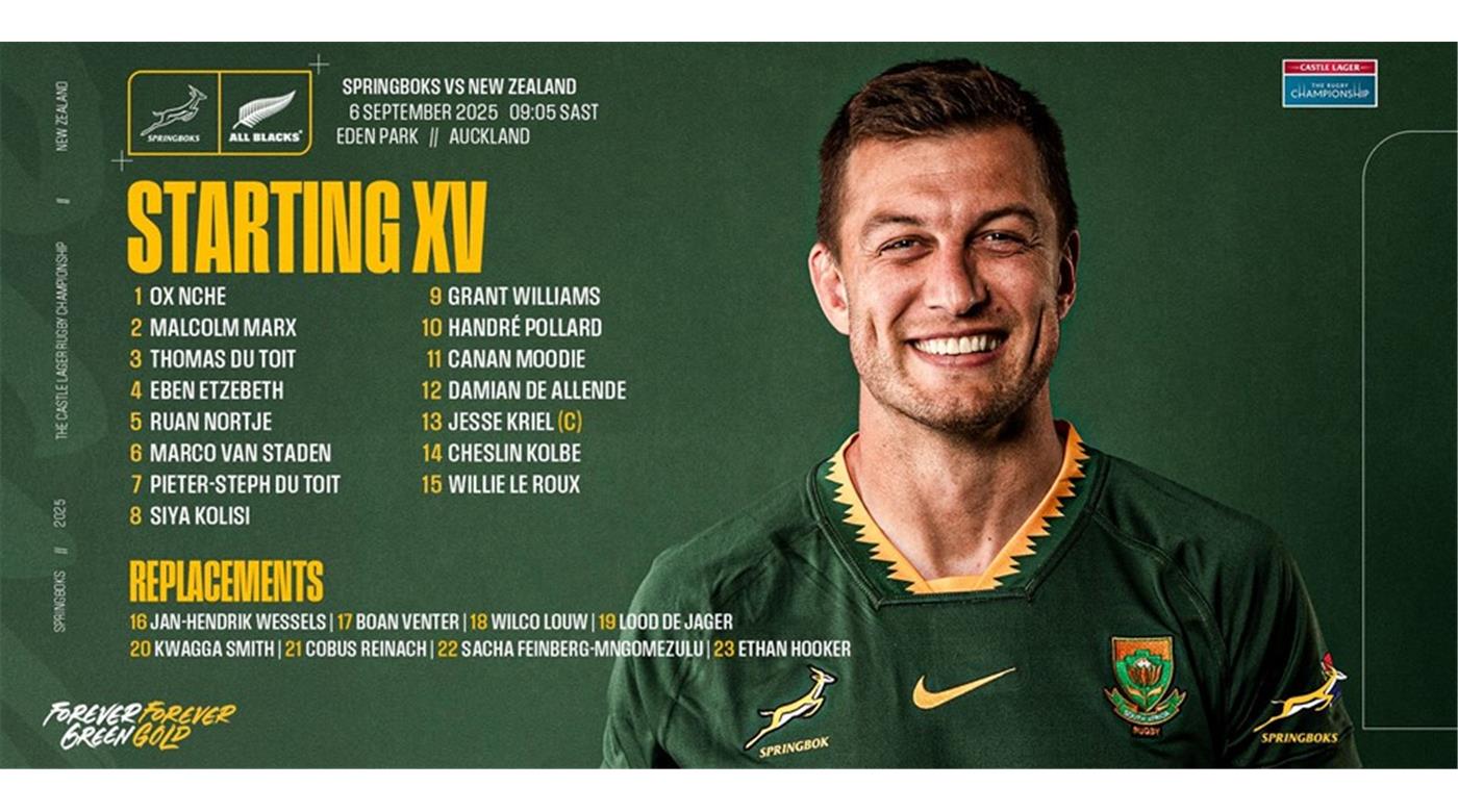 SUDÁFRICA CON EL EQUIPO DEFINIDO PARA LA REVANCHA ANTE LOS ALL BLACKS