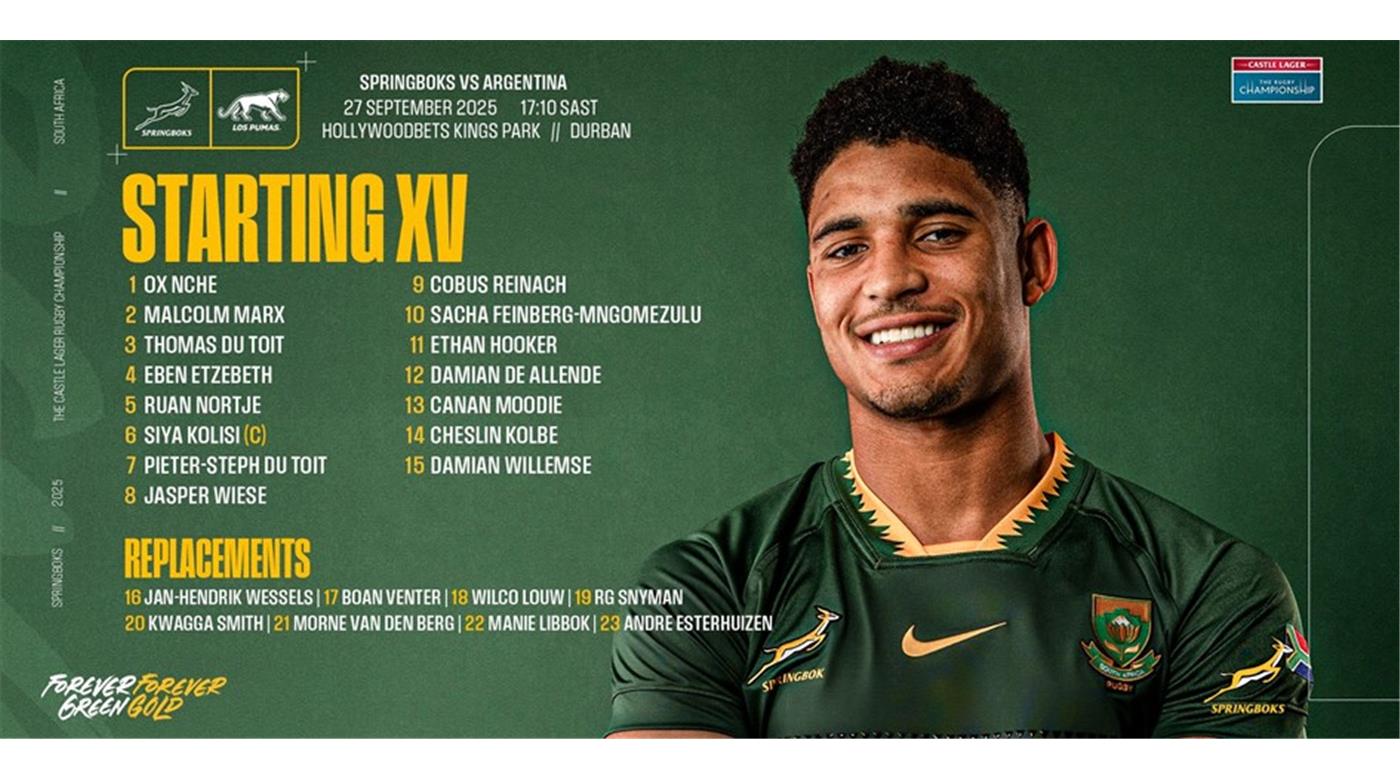 LOS SPRINGBOKS CON EQUIPO CONFIRMADO PARA ENFRENTAR A LOS PUMAS 